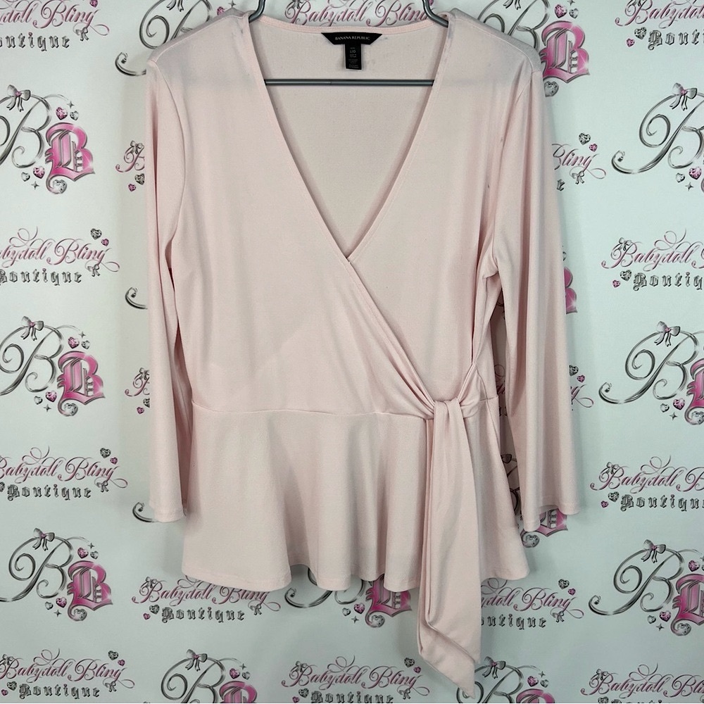 Banana Republic long sleeve wrap top shirt tie up ribbon Light Pink Wrap Blouse